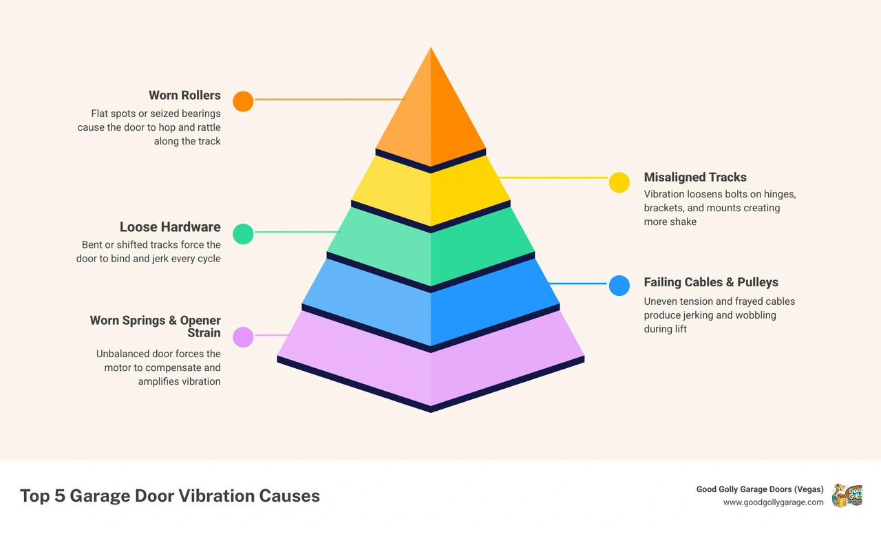 infographic showing common causes of garage door shaking or vibrating during operation infographic infographic showing common causes of garage door shaking or vibrating during operation infographic
