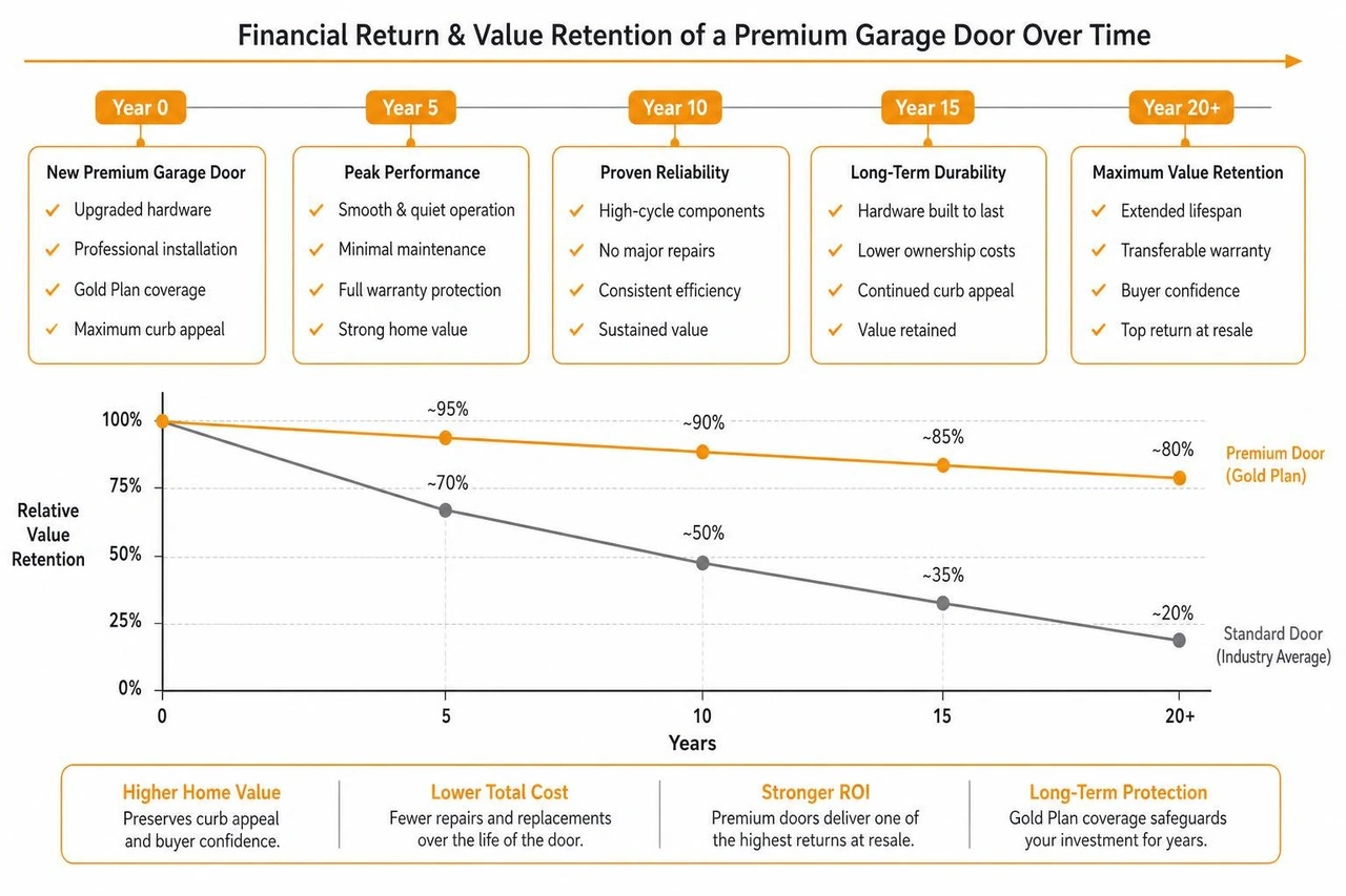 diagram showing the financial return and value retention of a premium garage door over time diagram showing the financial return and value retention of a premium garage door over time