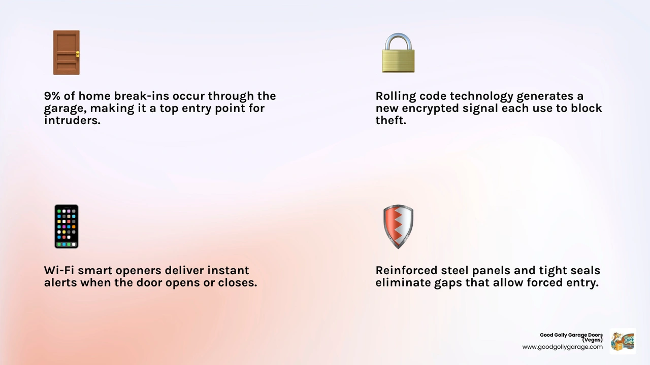 Infographic showing key garage door security vulnerabilities and how upgrades address each one infographic Infographic showing key garage door security vulnerabilities and how upgrades address each one infographic