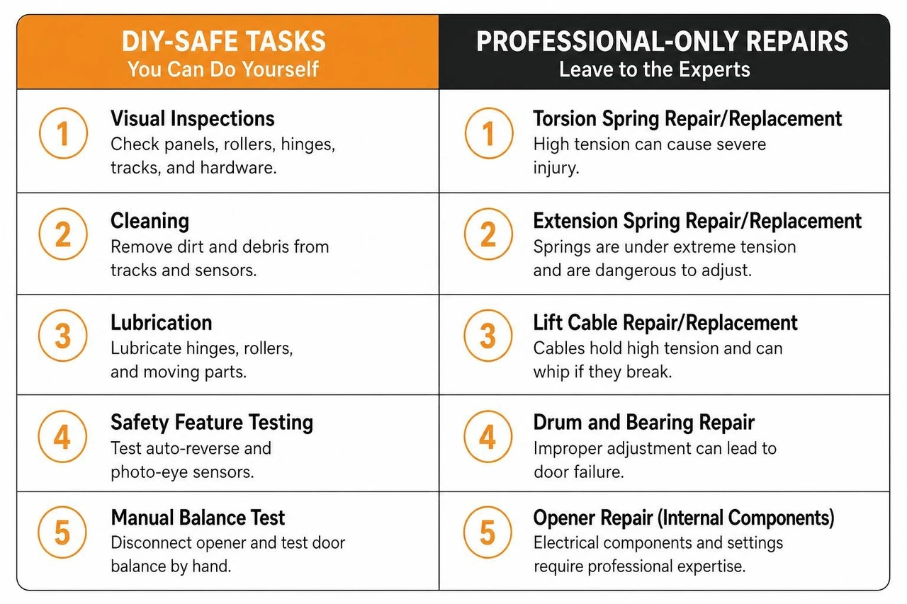 DIY-safe tasks vs professional-only repairs comparison table