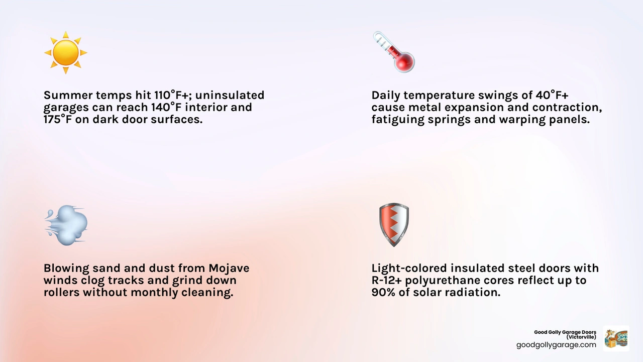 infographic showing California high desert weather impacts on garage doors and key protection steps infographic
