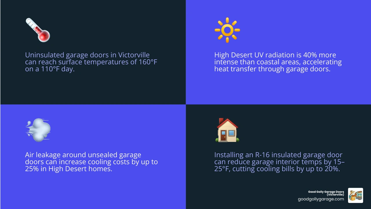 infographic showing convection oven effect in uninsulated desert garages with temperature and energy savings data infographic