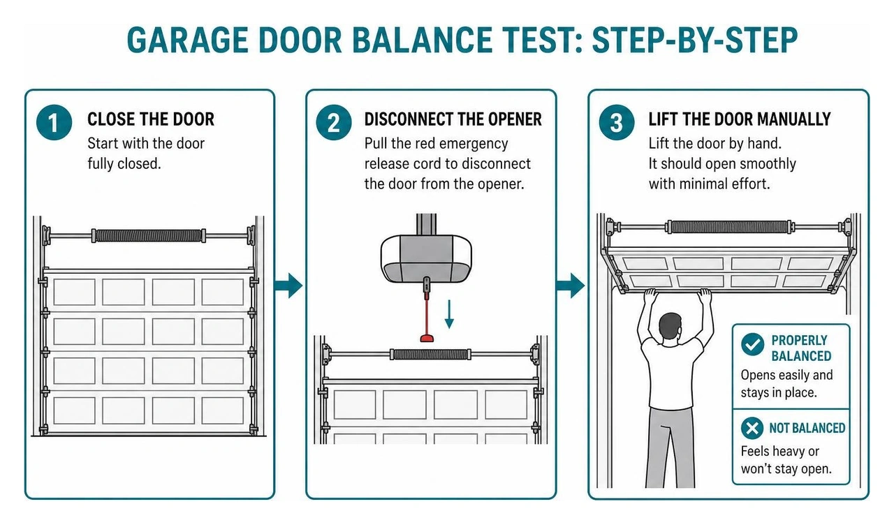 diagram showing the step-by-step garage door balance test diagram showing the step-by-step garage door balance test