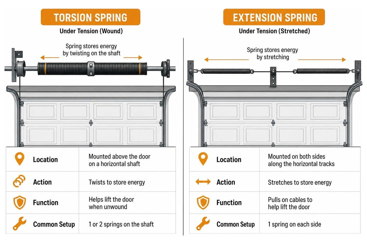 diagram showing the difference between torsion springs and extension springs under tension diagram showing the difference between torsion springs and extension springs under tension