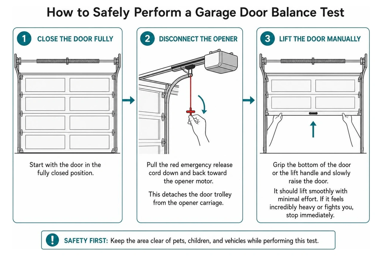 diagram of how to safely perform a garage door balance test