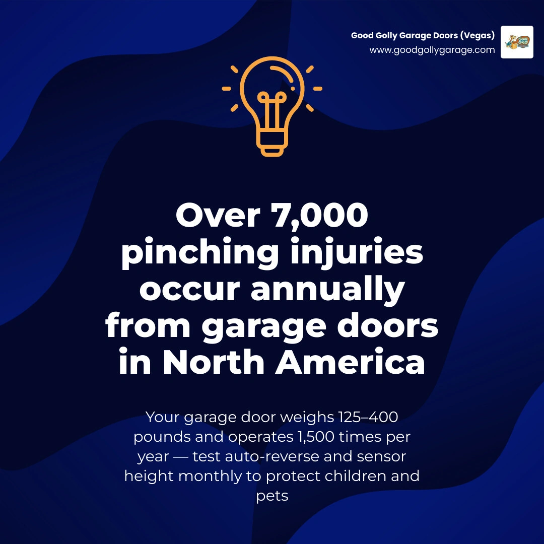 infographic showing garage door safety statistics and key safety tips for families with children and pets infographic