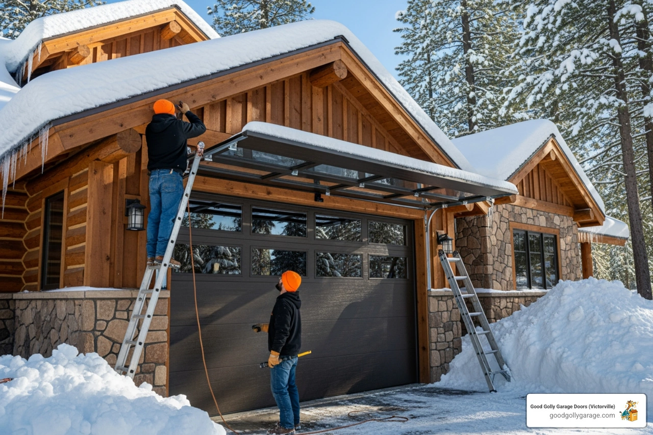 Infographic explaining the benefits of an insulated garage door for energy efficiency in cold and hot climates - Garage Door Installation In Big Bear CA