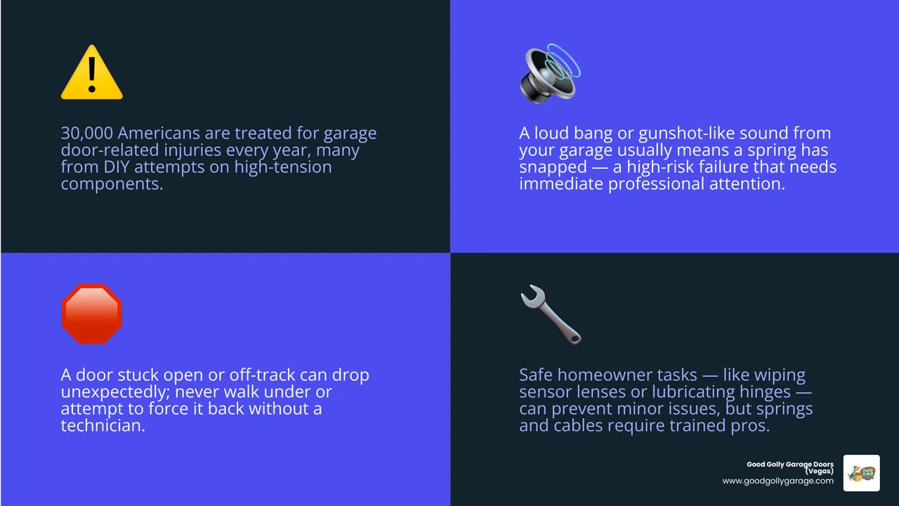 infographic showing when to call a professional for garage door problems vs safe DIY tasks infographic infographic showing when to call a professional for garage door problems vs safe DIY tasks infographic