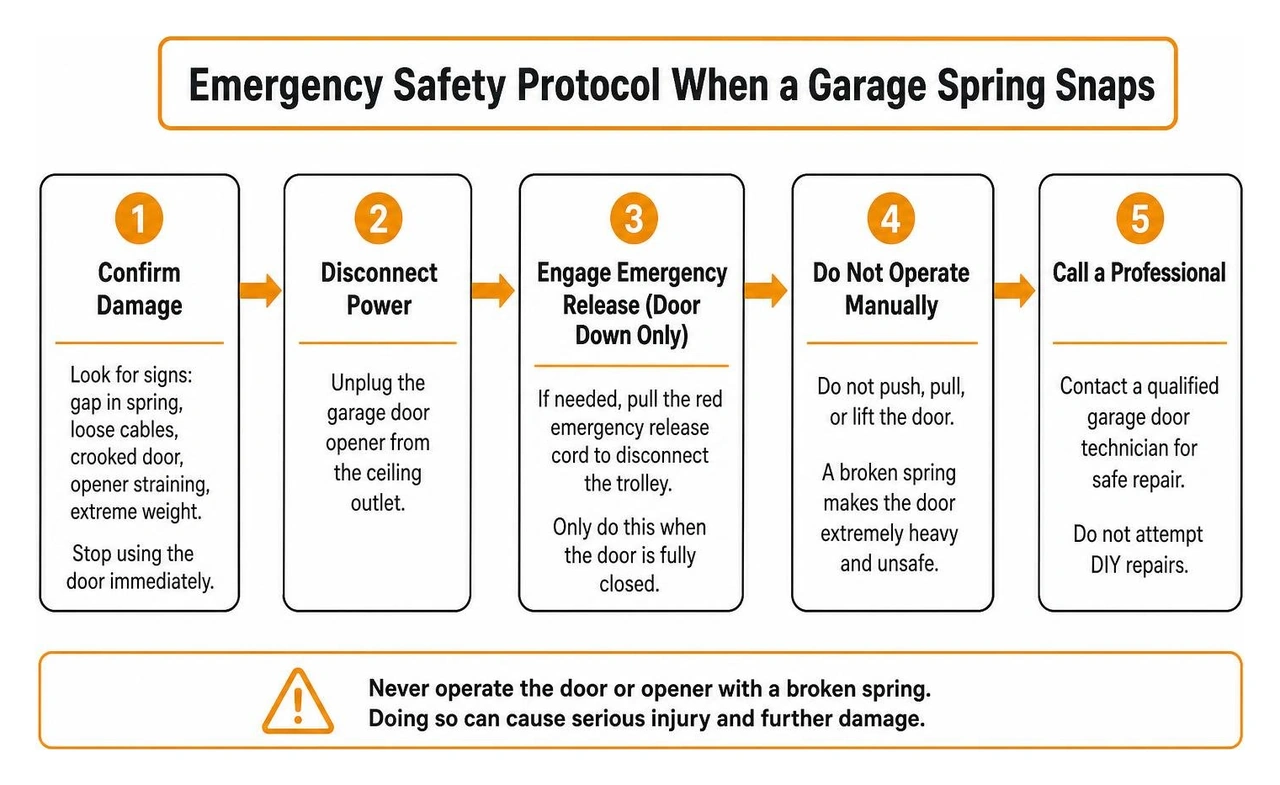 flowchart of emergency safety protocol when a garage spring snaps