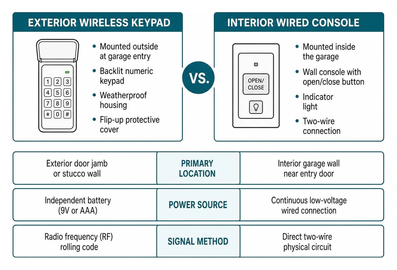 Comparison of wireless exterior keypad vs wired interior console