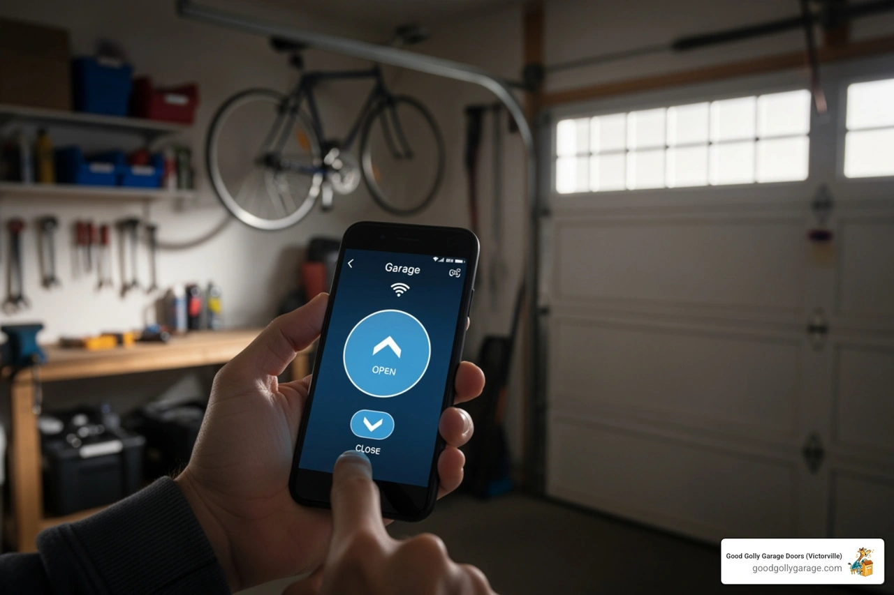 smartphone controlling a garage door - garage door installation in running springs ca