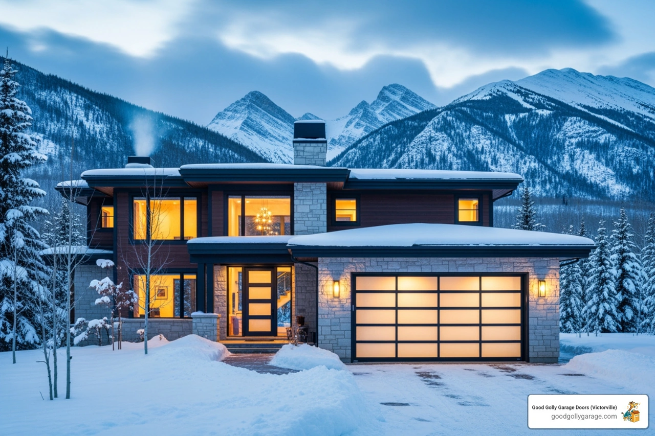 infographic showing the benefits of professional garage door installation including 95% ROI, improved home security, enhanced energy efficiency with proper insulation, increased curb appeal, and protection from Running Springs mountain weather conditions - garage door installation in running springs ca