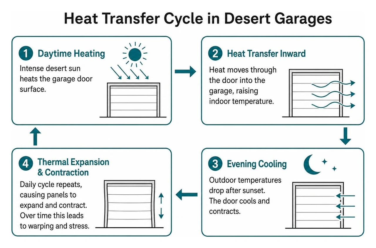 Heat transfer cycle diagram in desert garages