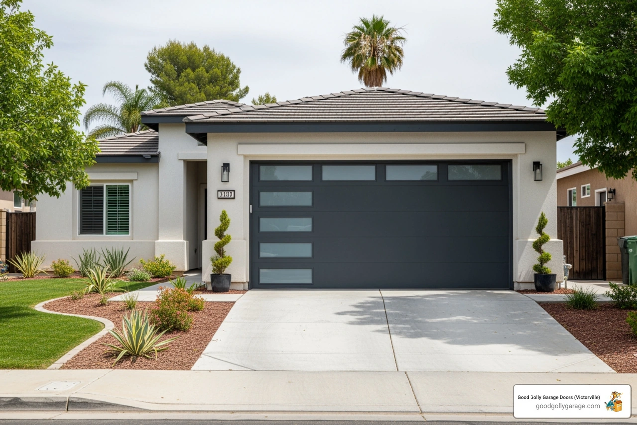 Infographic showing three main benefits of professional garage door installation: a shield icon representing improved home security and safety features, a house with insulation waves representing enhanced energy efficiency and lower utility bills, and an upward trending arrow with a house icon representing increased property value and curb appeal - Garage Door Installation in Victorville CA Infographic showing three main benefits of professional garage door installation: a shield icon representing improved home security and safety features, a house with insulation waves representing enhanced energy efficiency and lower utility bills, and an upward trending arrow with a house icon representing increased property value and curb appeal - Garage Door Installation in Victorville CA