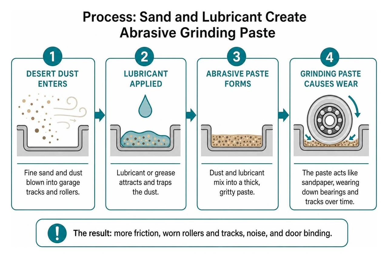 Process of sand and lubricant creating abrasive grinding paste