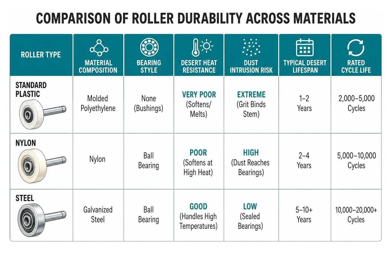 Comparison of roller durability across materials
