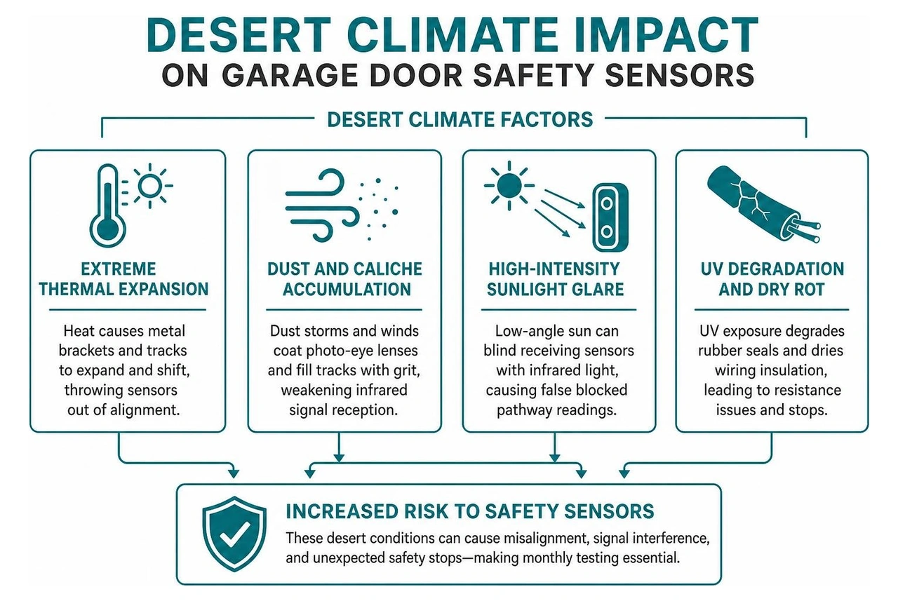desert climate impact on garage door safety sensors