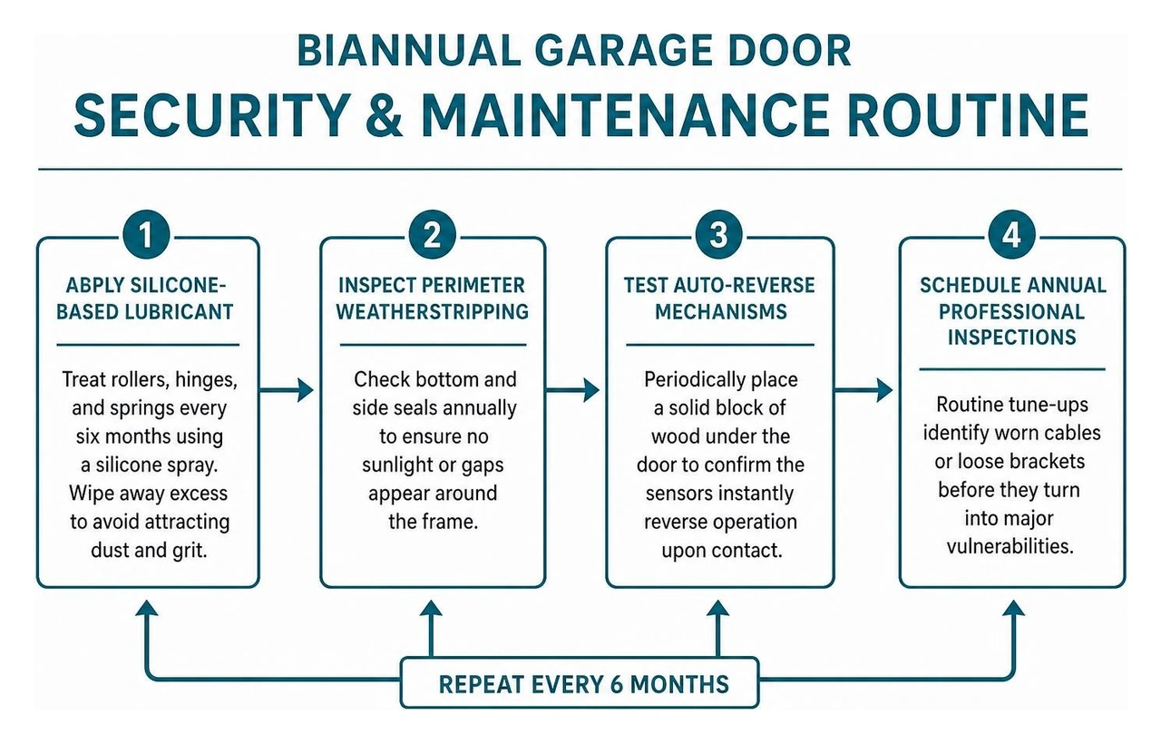 Biannual garage door security and maintenance routine