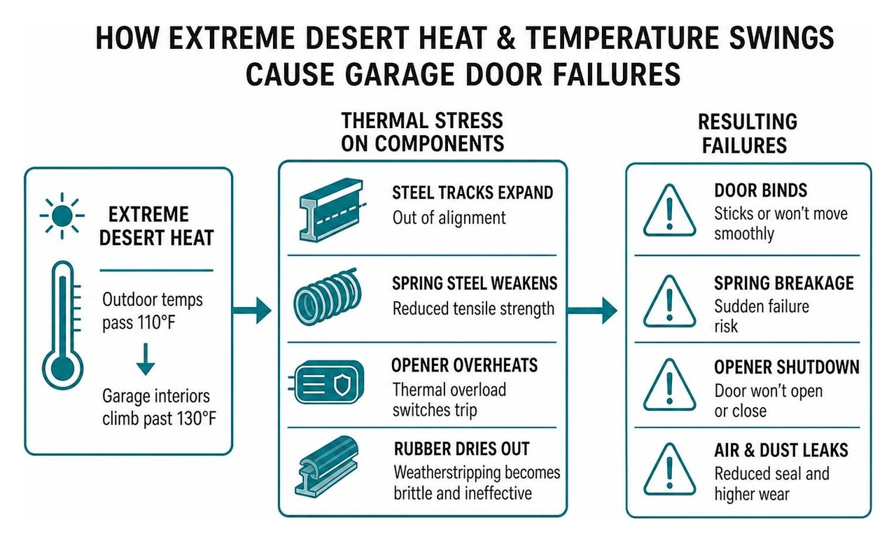How extreme desert heat and temperature swings cause garage door failures How extreme desert heat and temperature swings cause garage door failures