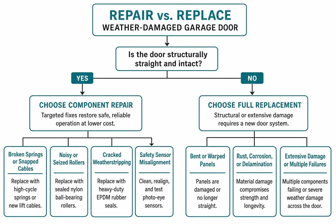 Decision framework repair vs replace weather damaged garage door Decision framework repair vs replace weather damaged garage door