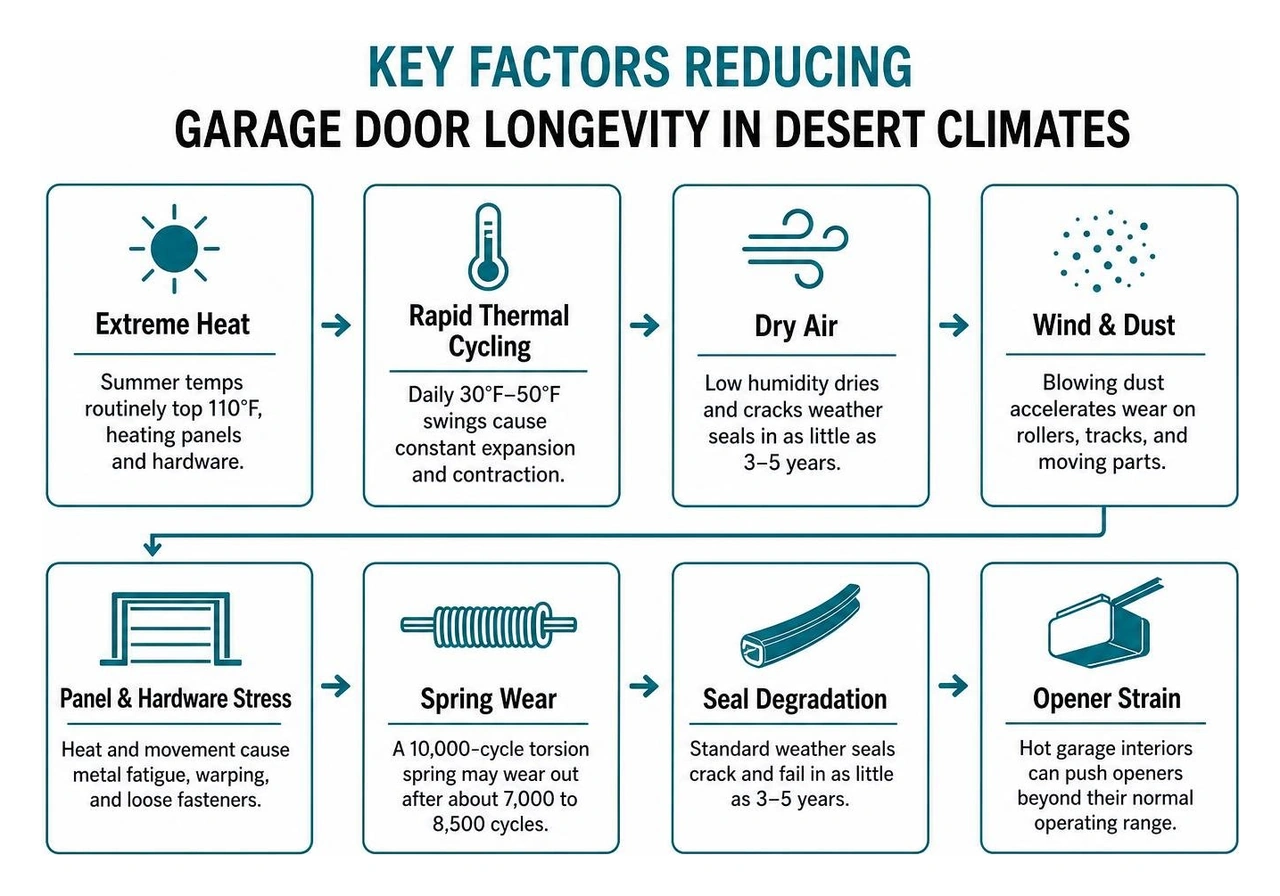 Key factors reducing garage door longevity in desert climates Key factors reducing garage door longevity in desert climates