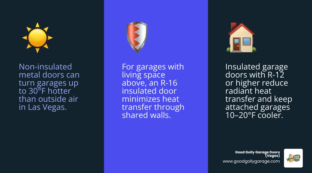 Insulated and non-insulated garage door heat comparison infographic Insulated and non-insulated garage door heat comparison infographic