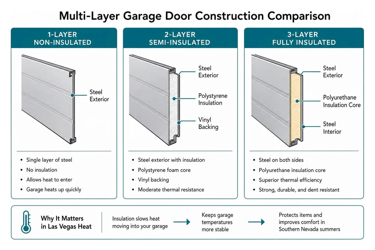 Multi-layer garage door construction comparison Multi-layer garage door construction comparison