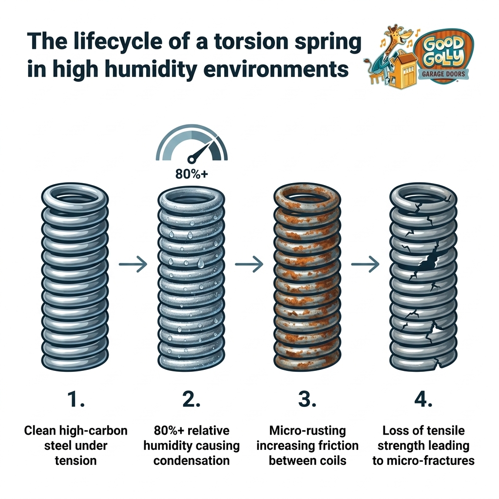 The lifecycle of a torsion spring in high humidity environments