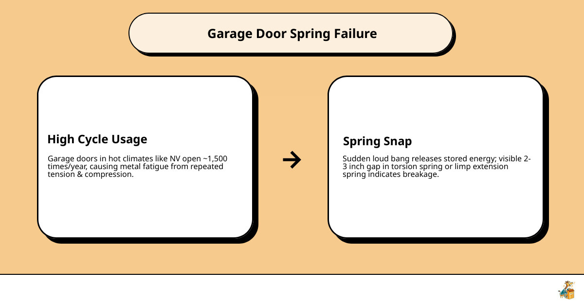 Infographic showing how garage door torsion springs work, common failure signs, and same-day repair steps in Green Valley NV