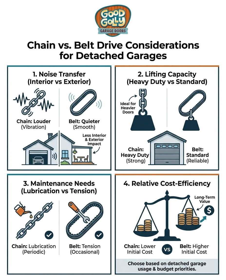 Chain vs. Belt Drive Considerations for Detached Garages