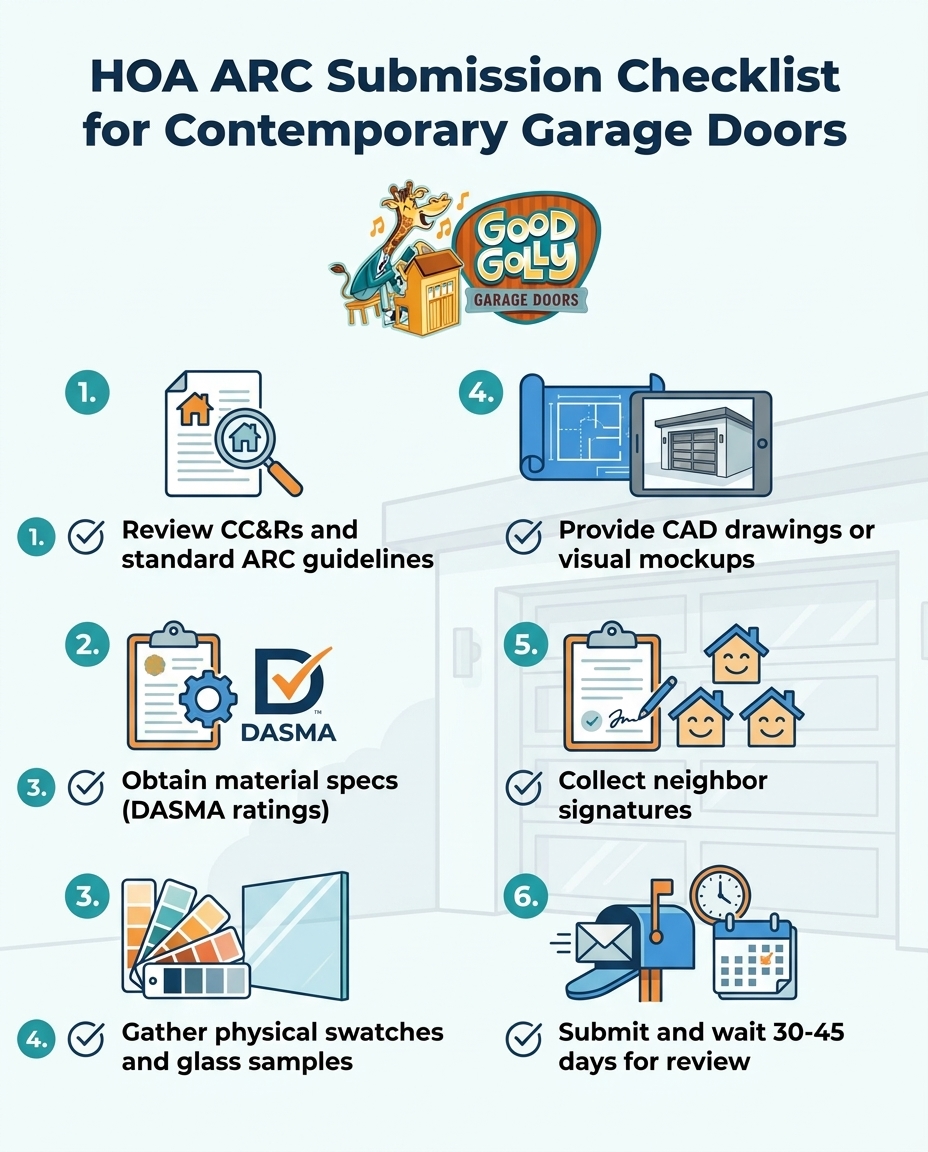 HOA ARC Submission Checklist for Contemporary Garage Doors