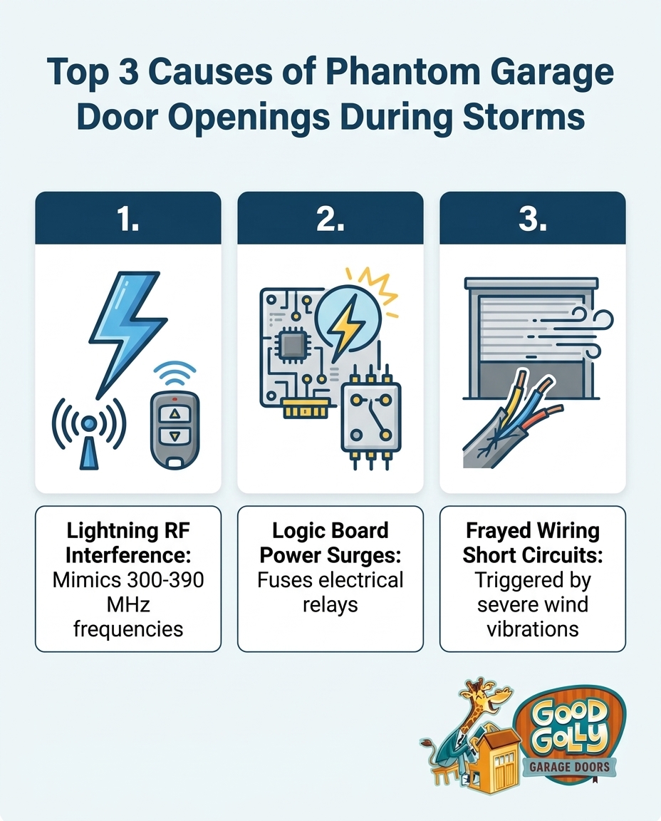 Primary Causes of Phantom Garage Door Openings During Storms