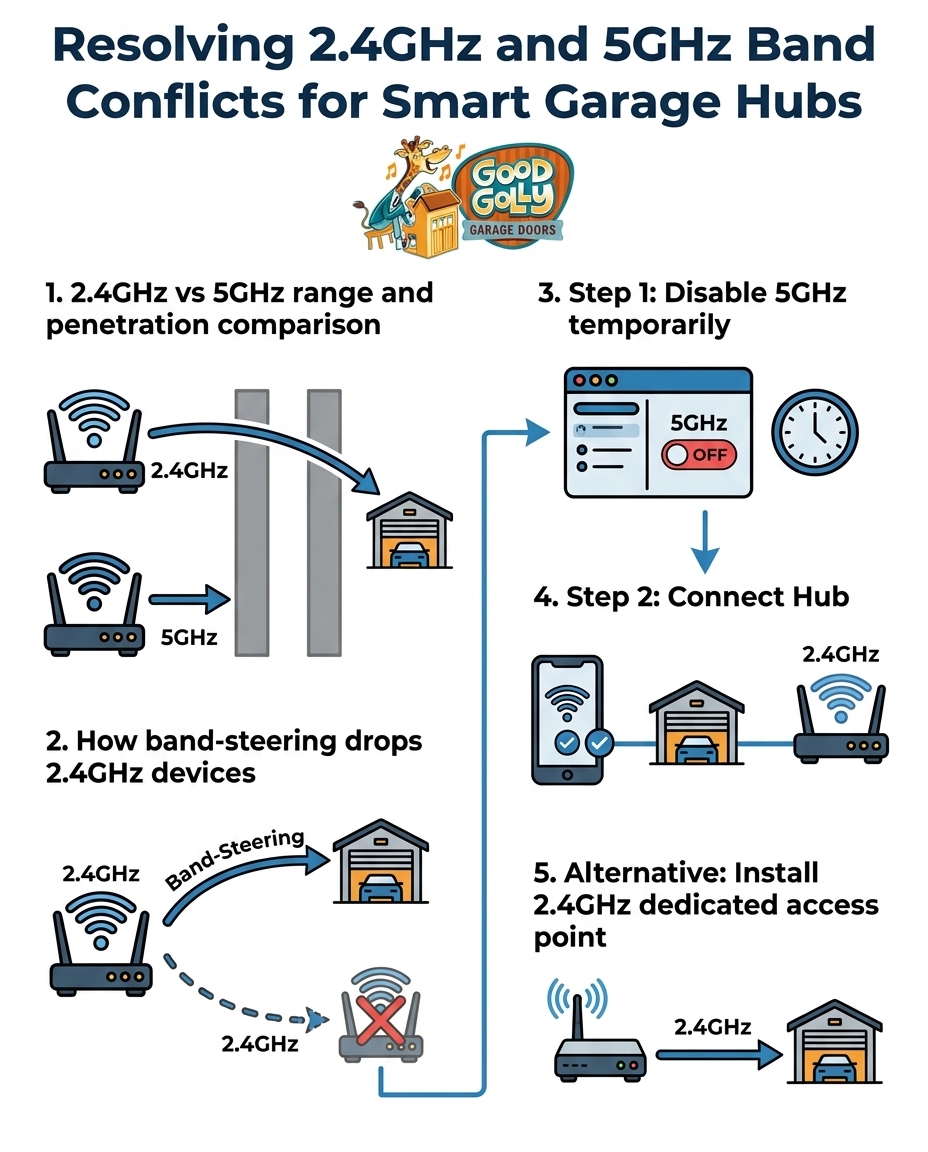 Resolving 2.4GHz and 5GHz Band Conflicts for Smart Garage Hubs