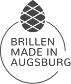 Badge mit dem Schriftzug "Brillen made in Augsburg"