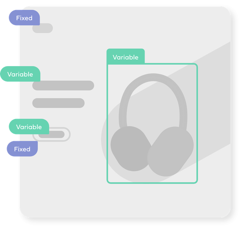 Modular ad design with fixed and variable elements labeled