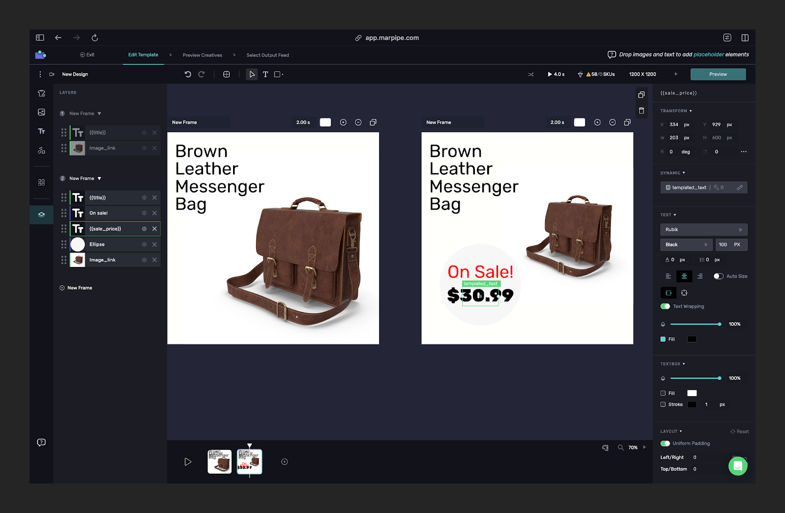 Marpipe’s custom video creator for catalog ads