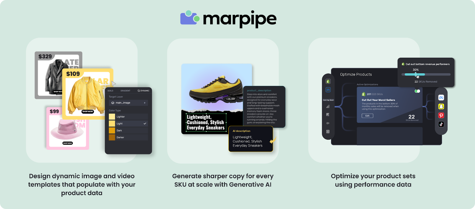 Marpipe provides a system that helps brands design, generate, and optimize dynamic ads at scale