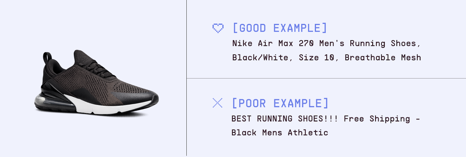 A comparison of good vs. poor product title for Amazon 