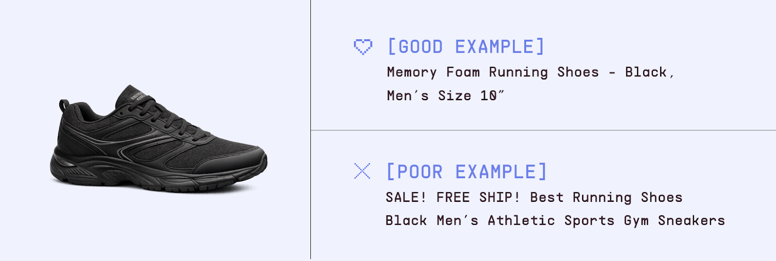 A comparison of a good vs. poor product title