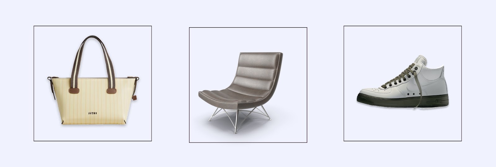 Examples of high-quality images that follow basic image guidelines for Bing Shopping Feeds