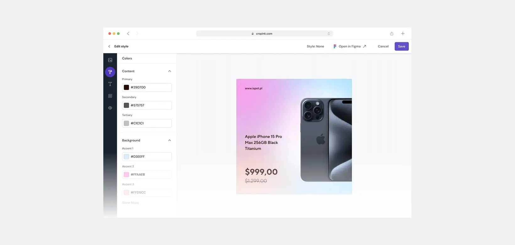 A look inside the Cropink design interface