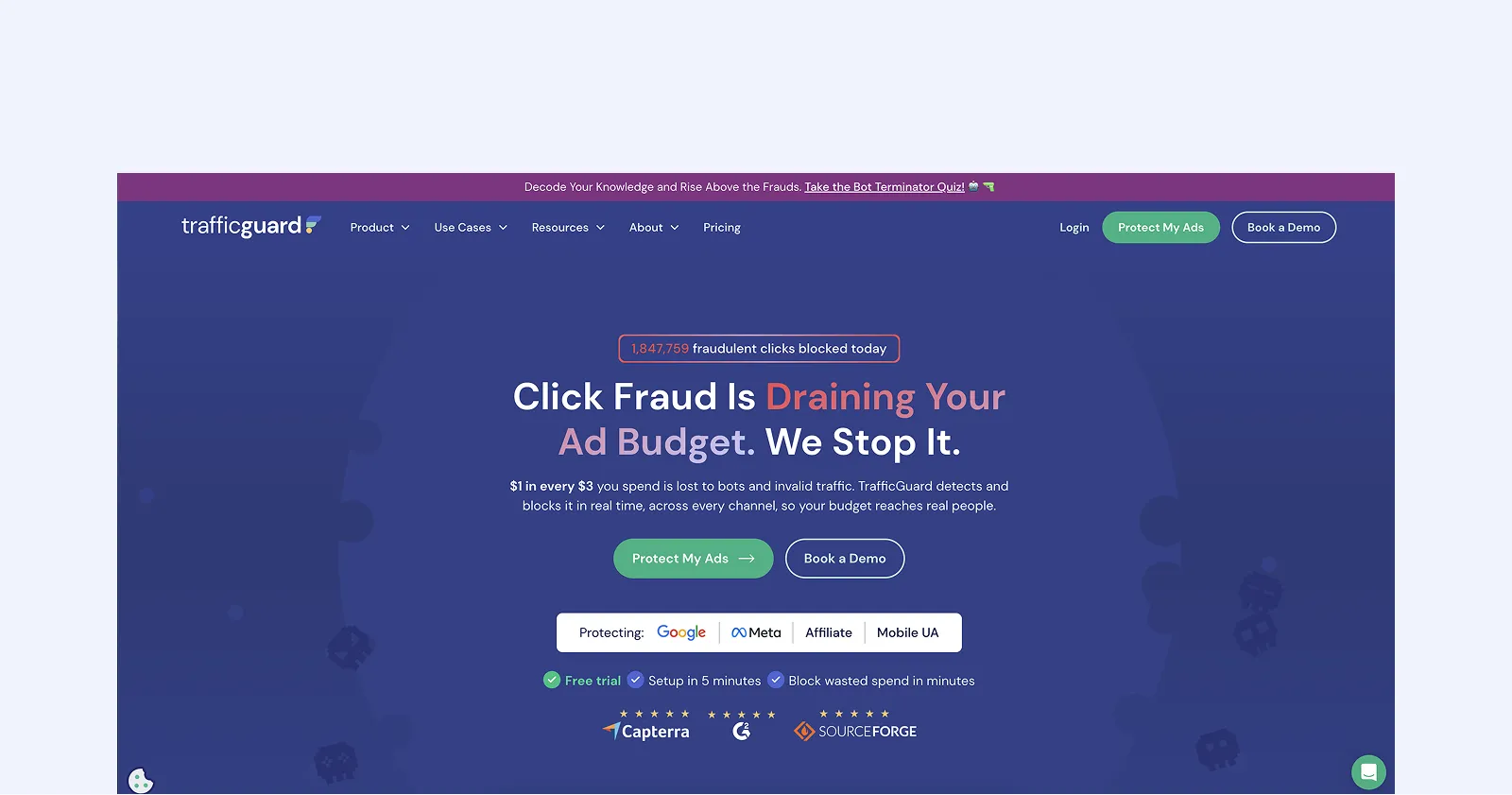 TrafficGuard is a specialized fraud prevention tool that protects your PPC budget by identifying and blocking invalid traffic