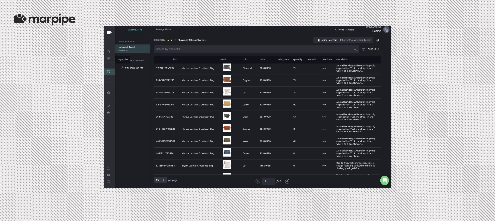 A connected product feed in Marpipe