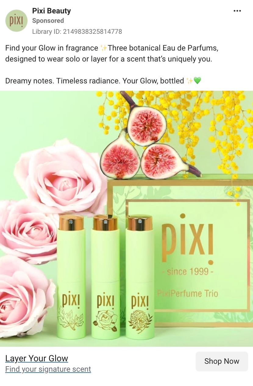 Pixi Beauty Retail Ad Example (Perfume Trio)