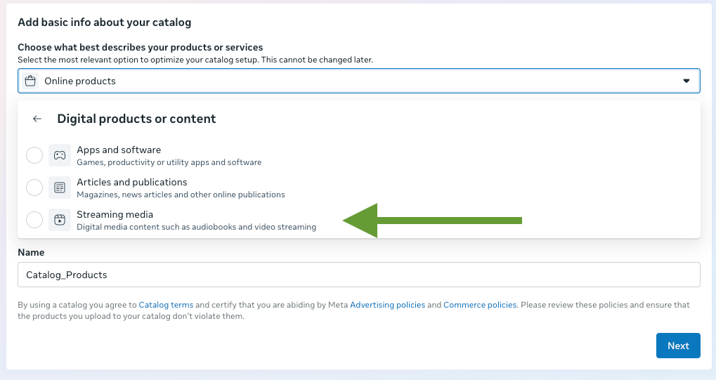 Streaming services use Meta's Media Titles catalog type