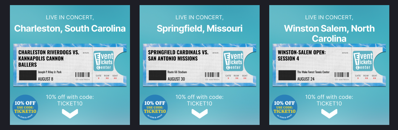 Live event ticket ad examples