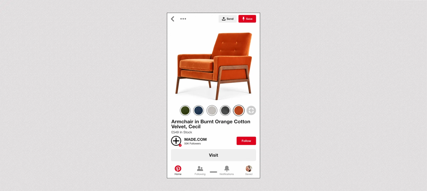 Example of standard Pinterest catalog ad | Source