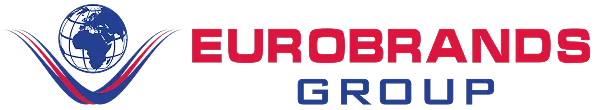 Eurobrands Group Firmenlogo mit einer stilisierten blauen und roten Weltkugel.