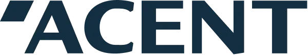 Das Logo mit dem Text 'ACENT' in fetten schwarzen Großbuchstaben.