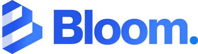 Bloom logo in blue with a stylized letter B and the word Bloom.